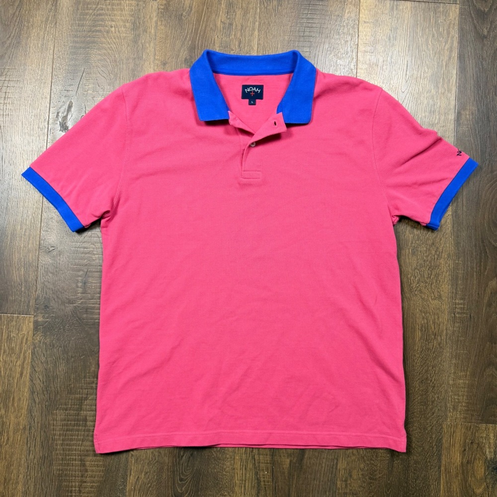 Noah NYC Mens Large Pink Blue Contrast Pique Polo Ringer Shirt